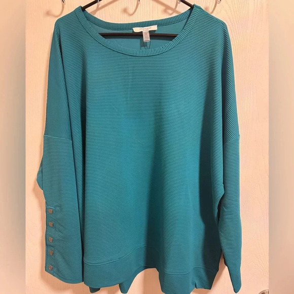 Cable & Gage NWT Women’s Teal Green Ribbed Long‎ Sleeved Classy Top Size 3X - Picture 1 of 5